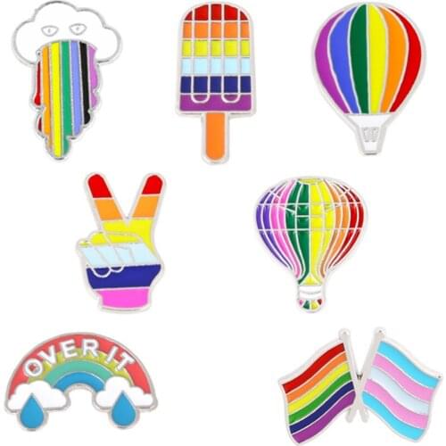 Fashion Colorful Enamel Pin Brooches For Women Cartoon Creative Metal Rainbow Metal Brooch Pins Denim Hat Badge Collar Jewelry