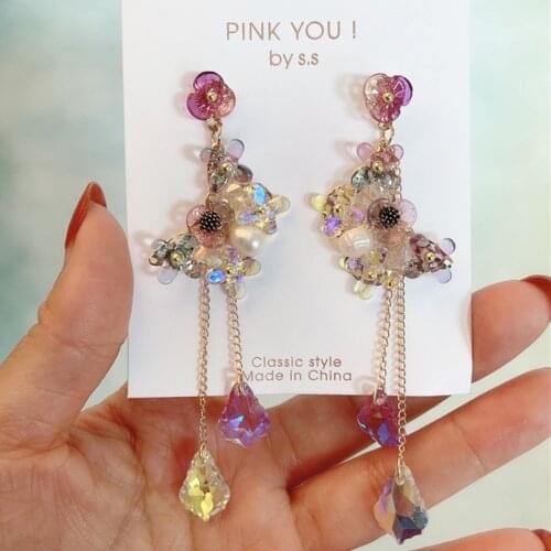 MWSONYA Korea 2021 Colourful Crystal Butterfly Earrings for Women Long Chain Tassel Temperament Flowers Drop Pendant Earring