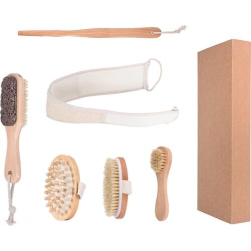 Exfoliating Bath Shower Brush Set Natural Boar Bristle Brush