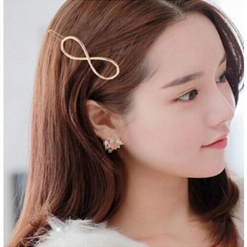 New Fashion Hair Accessories Lucky Number 8 Word Gold Silver Side Clip Bangs Hairpin Wedding Tiara Female Accessories Gift