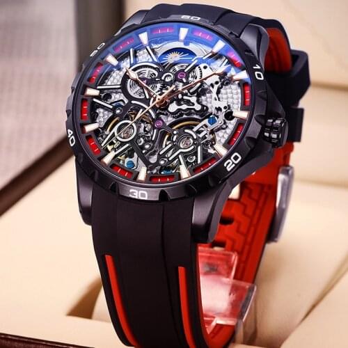 New Men Watches Top Brand Automatic Luminous clock men Double Tourbillon Waterproof Silicone strap Mechanical Watch relogio