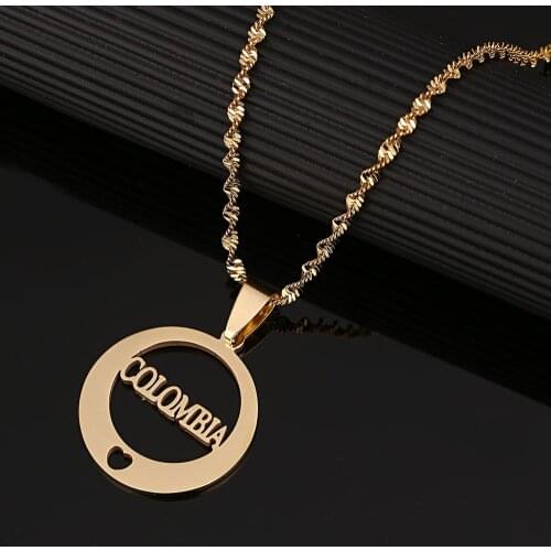 Stainless Steel Round Colombia Letters Pendant Necklace Heart Colombia Charm Jewelry