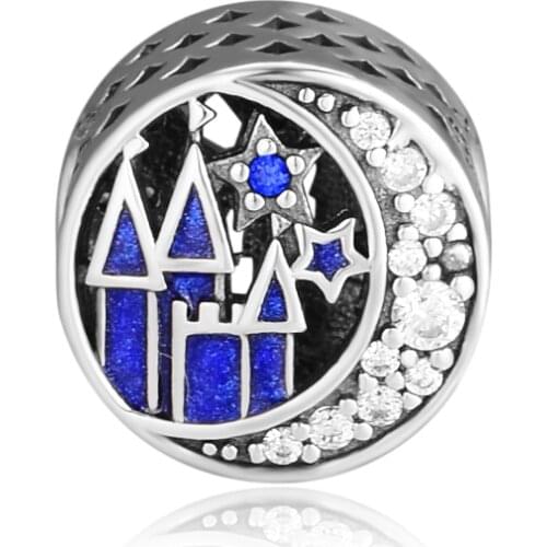 Fits Pandora Charms Bracelets Vintage Night Sky Beads 100% 925 Sterling-Silver-Jewelry Free Shipping DIY Making