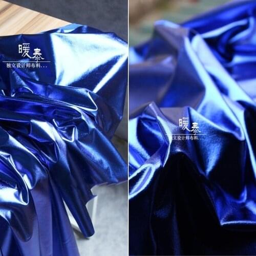 Coated Stretch Imitation PU Leather Fabric Royal Blue Slight Elastic DIY Patches Leggings Tights Dress Fashion Designer Fabric