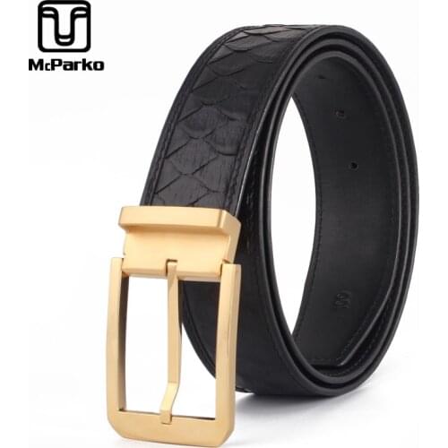 McParko Original Python Belt Men Leather Genuine Snake Skin Leather Belt Men Luxury Waist Strap Elegant Dress Belts Pin Buckle