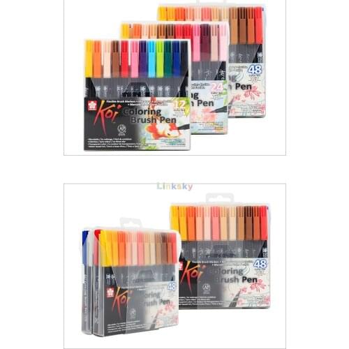 Sakura Koi Assorted Coloring Brush Pen Set,Jogo De Pincel Brush Pen Com 6,12,24,48 Cores Koi - Sakura, Durable Tip ,Art Supplies