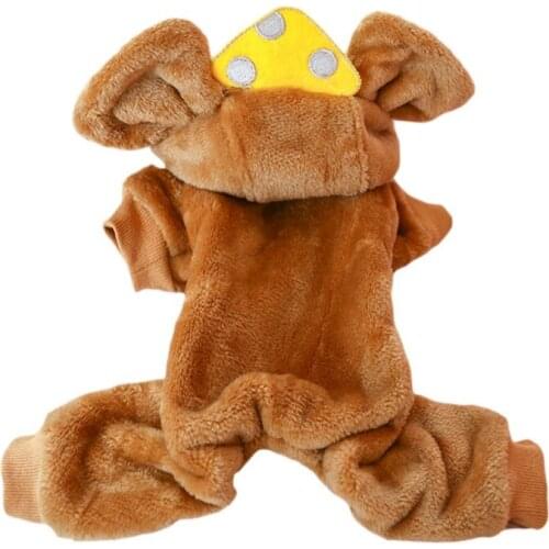 Warm Dog Coat Cute Plus Velvet Warm Cheese Mouse Big Ears Hoodies Coat Winter Fleece Jumpsuit Puppy Cat Dog Pet Clothes