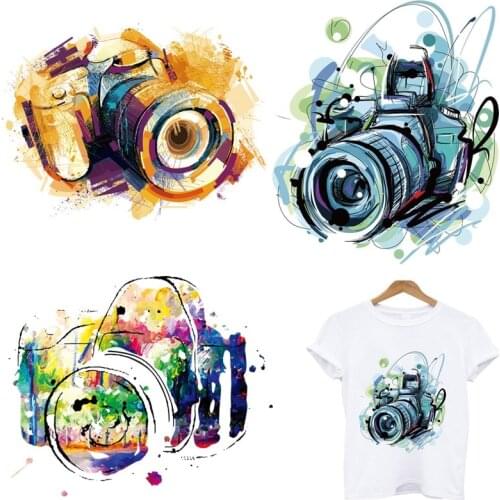Fashion camera stripes Iron-on transfers for clothing appliques thermo stickers on clothes iron on patches heat transfer sticker