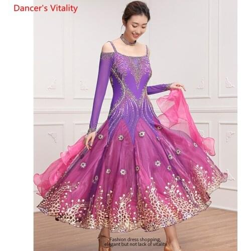High-end National Standard Dance Racing Costume Embroidered Shine Diamond Dress Ballroom Modern Waltz Jazz Dancing Stage Outfits