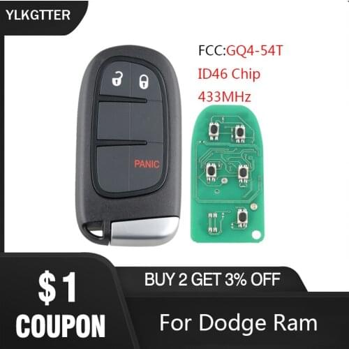 YLKGTTER 433MHz ID46 Chip Remote Start Smart Car Key Fob for Air Suspension For Dodge Ram 1500 2500 2013-2017 FCC ID : GQ4-54T