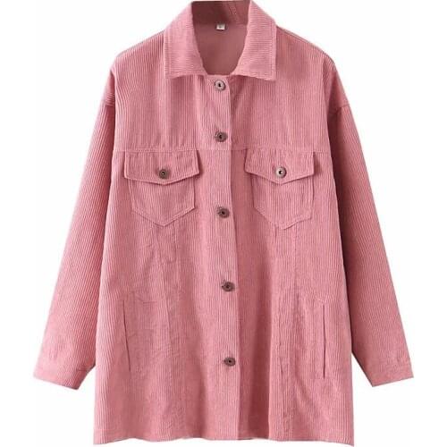 Womens casual jacket spring and autumn new style fashion tooling loose pocket design corduroy shirt jacket jacket