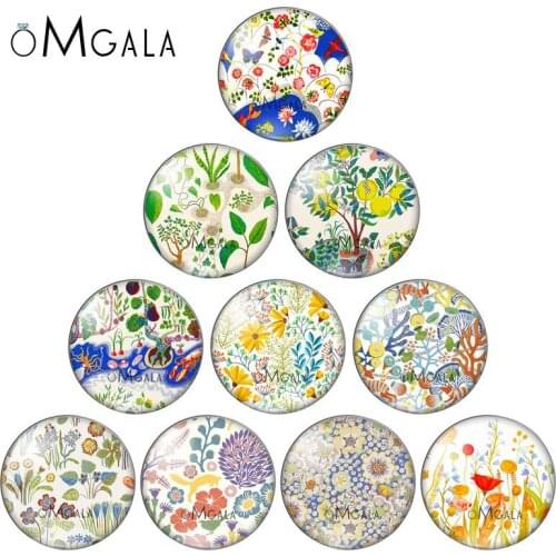 New Beauty Green Plant Flowers mixed 10pcs 12mm/18mm/20mm/25mm Round photo glass cabochon demo flat back Making findings