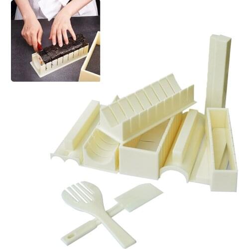 10pcs Japanese Easy Sushi Maker Kit Rice Ball Mold Cutter Bazooka Vegetable Meat Rolling Tool DIY Sushi Making Bento Accessories