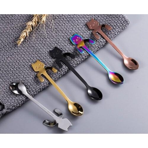 16pic/set Mini Cute Coffee Spoon 304 Stainless Steel Cartoon Cat Spoon Teaspoon Dessert Snack Scoop Milk Children Spoons