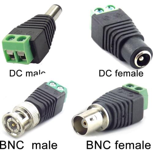 2/5/10pcs 12V DC BNC Male female Connector Coax CAT5 Video Balun Adapter Plug for Led Strip Lights CCTV Camera Accessories