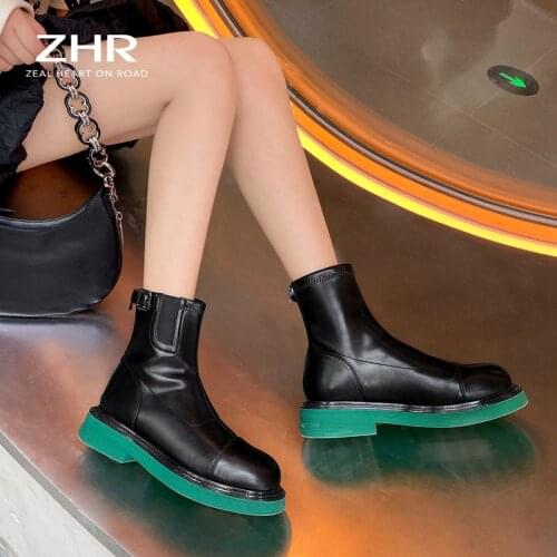 2021 Ladies Chelsea Boots New Autumn Winter Fashion Womens Ankle Boots Solid Martin Boots Dark Green Platform Zipper Shoes