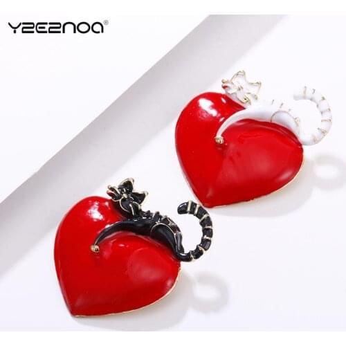 2020 Christmas New Year Gift Original Enamel Heart Lazy Cat Brooch Pins For Lovers Gift Wedding Jewelry Brooch