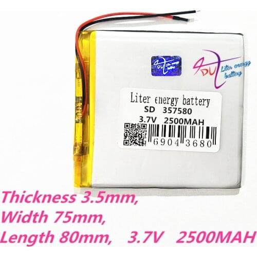 357580 3.7V 2500MAH Polymer rechargeable batteries For MP4 MP5 GPS DVD DVR mobile video game PAD E-books 357680
