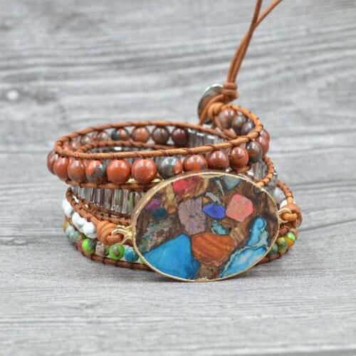 5Layers Picasso Stone Crystal Wrap Bracelets for Women Girls Howlite Beads Ethnic Multicolor Emperor Stone Boho Charm Bracelet