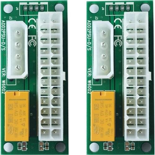 2PCS Dual PSU Adapter ATX 24Pin to 4Pin Power Sync Starter Card ADD2PSU Riser Adapter Extender for BTC Miner Mining