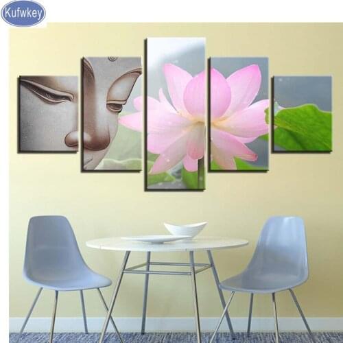 3d Diamond embroidery full drill Diamond painting 5 Pieces Lotus Flowers Buddha 5d diy diamond painting Cross Stitch mosaic