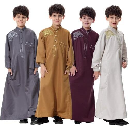BianFeng Boy Child Muslim Hui Fashion Abaya Hipster Teenage Ramadan Kaftan Thobe Thawb Caftan Button Closure Arabia Dubai Robe