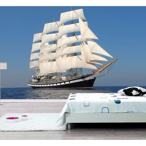 Large mural living room TV background wallpaper den sailing yacht Mediterranean M698 Custom Size