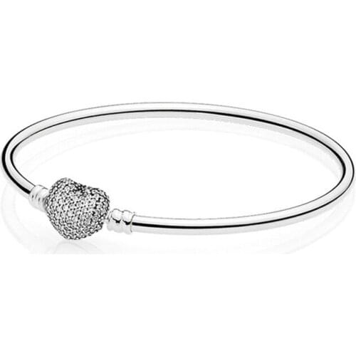 Love Clasp Bracelet 100% 925 Sterling Silver Moments Heart Bangle Bracelet Fit European Charms Diy Jewelry