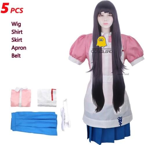 Danganronpa 2 Goodbye Despair Mikan Tsumiki Cosplay Costume with Long Black Wig Blouse Skirt School Girl Lolita Maid Apron