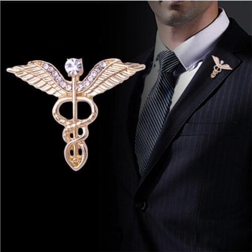 Gentlemen Retro Angel Wings Snake Crystal Brooches 3 Colors Enamel Medal Lapel Pins Shirt Collar Clothing Clothing & Accessory