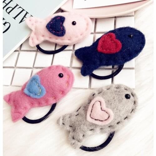 Cute Cartoon Fish Elastic Hair Band Hair Rope Girls Kids Handmade Woolen Rubber Band Hair Ring Headbands Hair Accessories