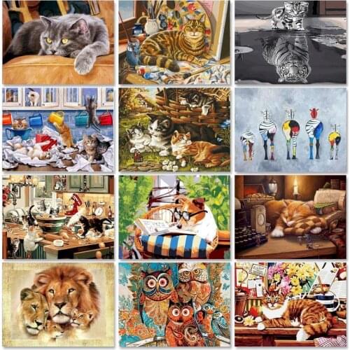 GATYZTORY Pictures By Numbers For Adults Animal Cat Coloring By Number Home Decor For Living Room Wall Art Framed 60x75cm