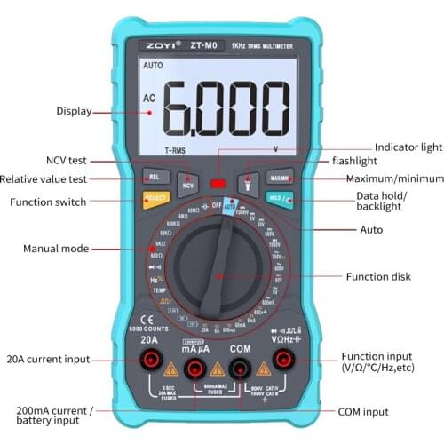True-RMS Digital Multimeter;ZT-M0/M1 DC AC volt Ampere ohm meter;Frequency Temperature tester;battery/Temperature/Diode measure