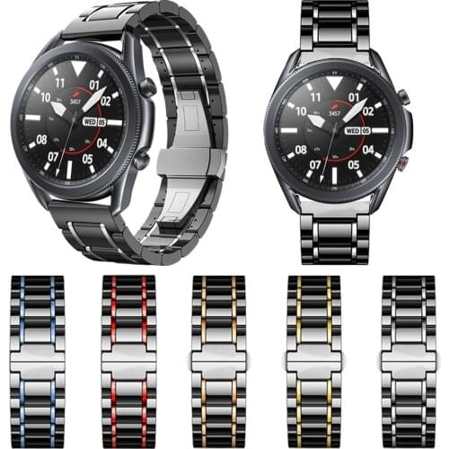Ceramic Strap For Samsung Galaxy Watch 3 45mm 41mm Ceramic Stainless Steel Watchband For Galaxy Watch 3 45mm 41 Butterfly Buckle