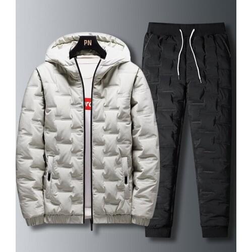 New Jacket + Pants Winter Thicken Jacket Mens High Quality Hooded Jacket Men Mens Hooded Parka Cotton Jacket