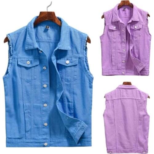 2021 Men Denim Shirt Slim Cowboy Shirt Mens Large Size Light Blue Denim Cotton Leisure Sleeveless Shirts