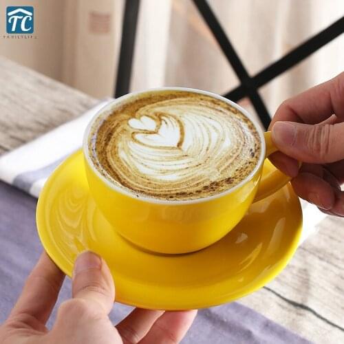 200ml European Coffee Cup Set Milk Jugs Wide Mouth Pull Flower Cups Cappuccino Home Coffeeshop Italian Moka Ceramic Coffeware