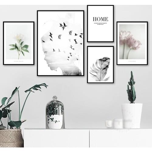 Feather Landscape Wall Art Flower Quotes Canvas Painting Nordic Posters and Prints Wall Pictures for Living Room Decor