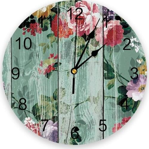 Retro Wood Textured Modern Flower Art Clocks Wall Home Decoration Modern Kitchen Teen Room Bedroom Living Room Decor Wall Clock