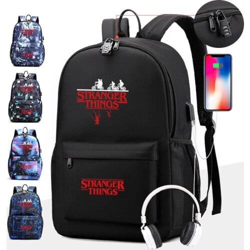 Stranger Things Backpack USB School Bag Korean Style Teen Women Men Leisure Schoolbag Payton Lock Mochilas