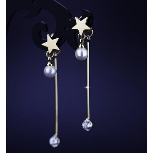 Charm 925 Sterling Silver Earrings For Women Engagement Jewelry Trendy Star Pearl Long Tassel Earring Girl Party Accessories
