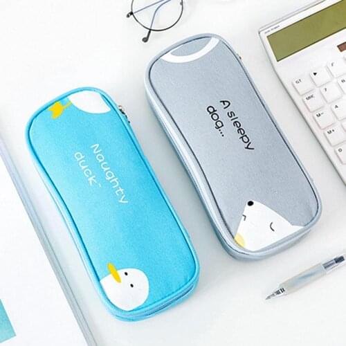 Lightweight Cat/Dog/Duck Design Pencil Bag Cute Animal Large Capacity Heart Zipper Pen Bag Holder Stationery Pencil Case