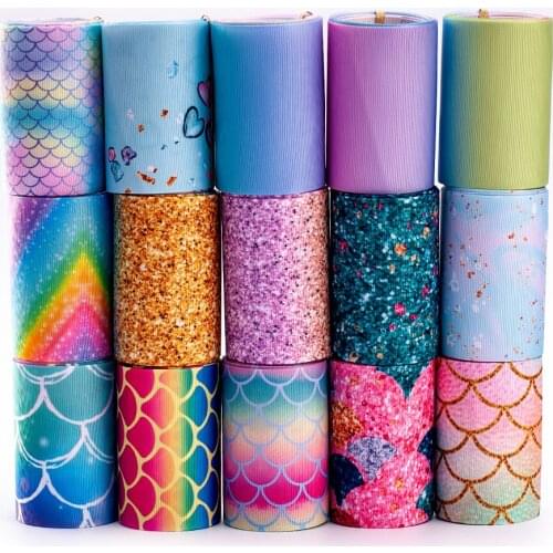 Random set 10yards 3'' 75mm fish scale design printed grosgrain ribbon,each is 1y