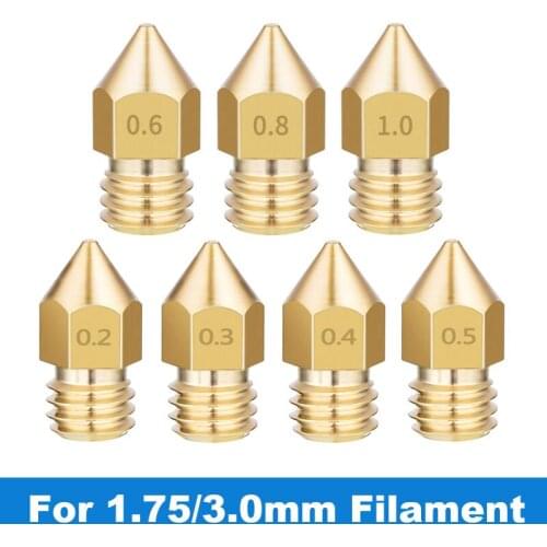 10Pcs V6 M6 Threaded Brass Nozzle 0.2/0.25 0.3/0.4/0.5/0.6/1.0mm For 1.75/3.0mm Filament E3D V5 V6 Hotend Extruder 3D Printer