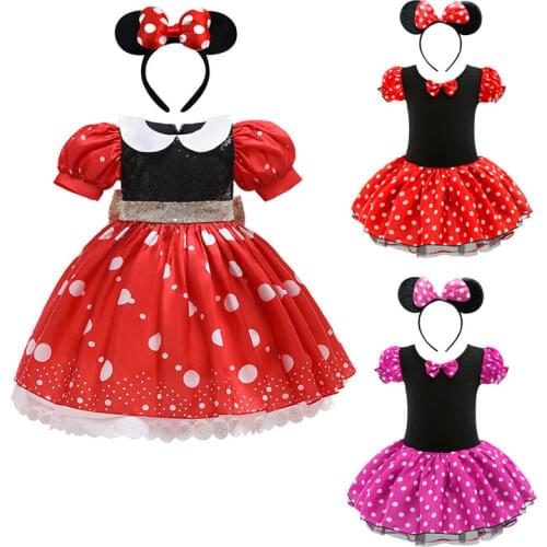 Girls Mickey Minnie Cartoon Mouse Princess Dress Kids Costume Dots Tutu Mickey Fancy Dress Children Birthday Party Cute Costume