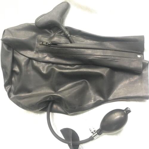 Sexy Latex Hoods Mask Full Head Hood with Mouth Tube Fetish Cosplay Face Mask Club Wear Uniform Fetish Inflatable Gag Hood