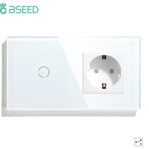 BSEED Wall Sensor Switch 1/2/3Gang Light Touch Switch 2Way Switches With EU Socket Crystal Glass Panel Blue Backlight On Off