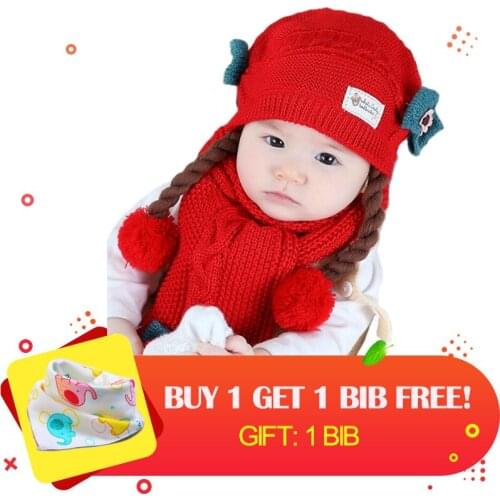 2 pcs/lot Childrens Winter Hat & Scarf baby girl pom pom hat winter warm baby hats baby cap for children Knit Cap Beanie Hats