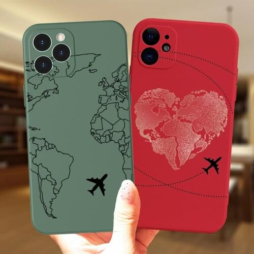 For iPhone 11 12 Pro Max 7 8 Plus X XR XS Max SE2 12 Mini Cover Fashion Luxury Popular Planes World Map Travel Silicone Case