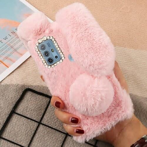Warm fluffy Rabbit Silicone Cover For Motolora Moto G30 G10 Case One Action E7 Power G8 Plus G9 Play G Stylus 2021 Phone case
